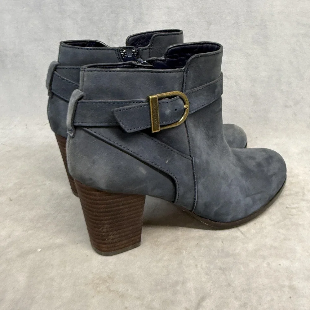 Cole Haan Boots Womens Size 6.5 Gray Suede Ankle Buckle Block Heel Grand.OS